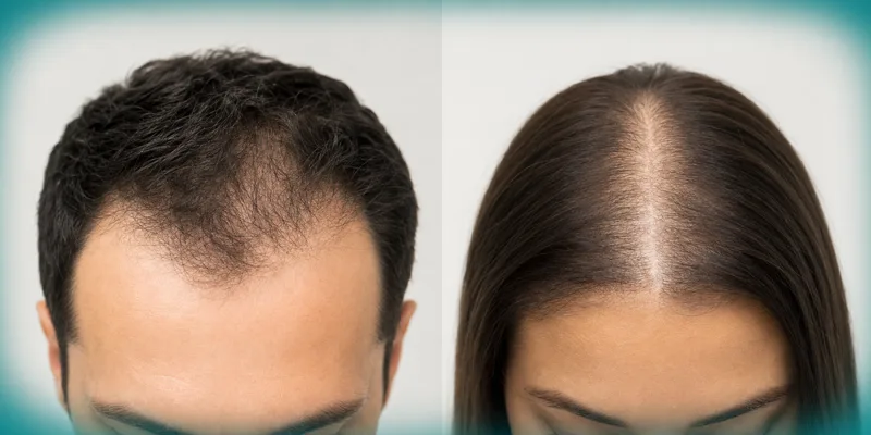 Close view of hair thinning and widening part